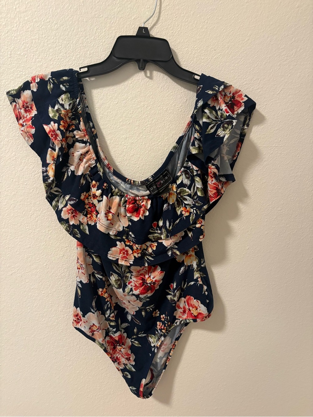 Navy Floral Ruffle Sleeve Women's Bodysuit